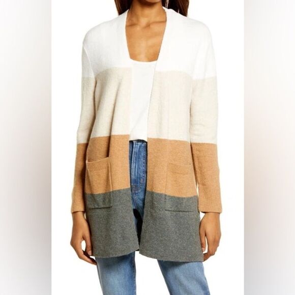Madewell KENT COLORBLOCK CARDIGAN IN ANTIQUE CREAM Tan Medium Alpaca Wool - Picture 13 of 14